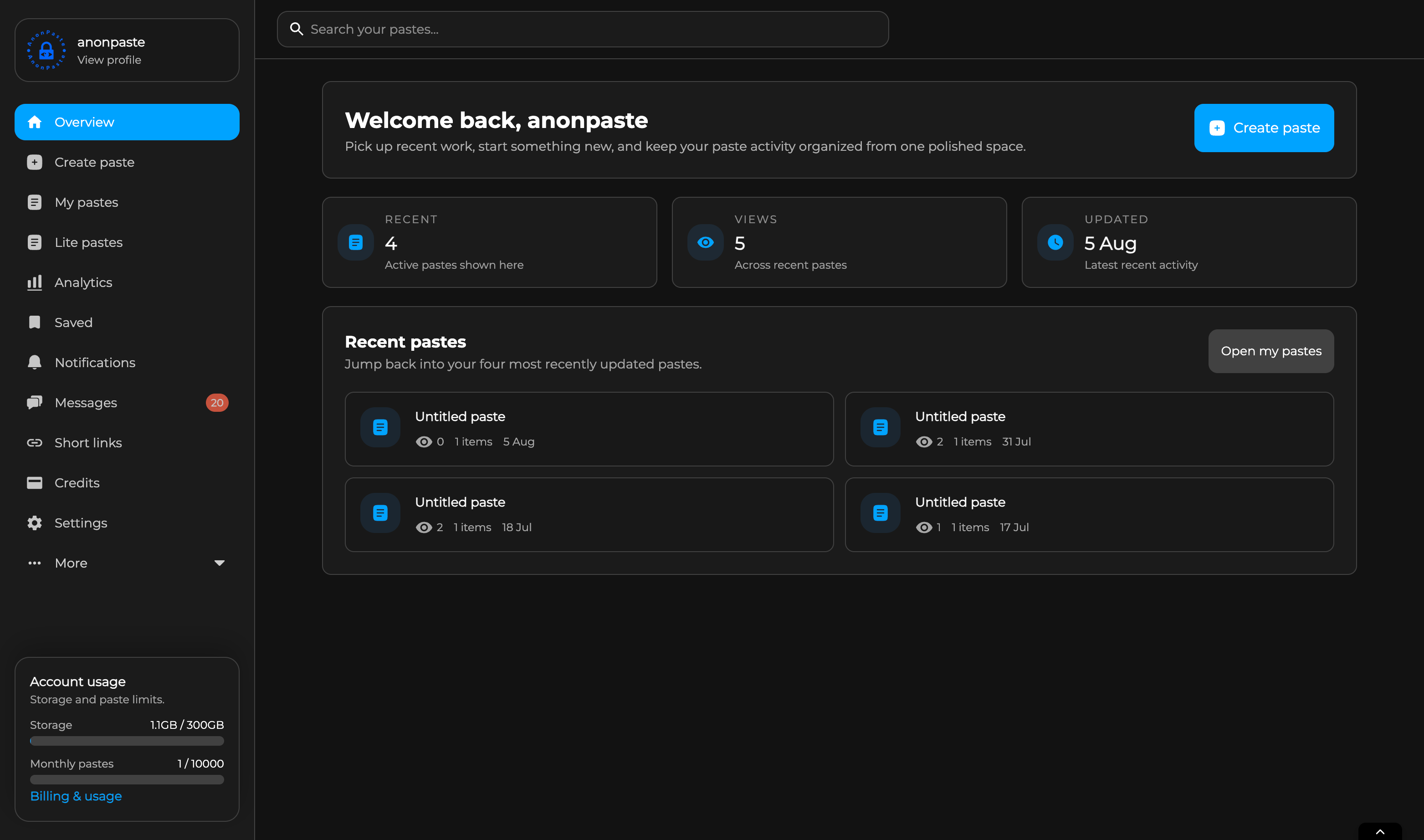 AnonPaste v4 interface overview